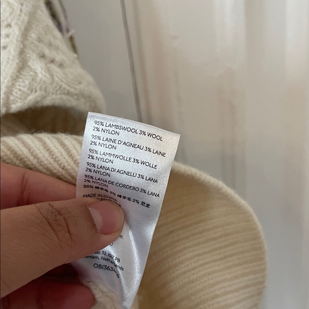Anthropologie Maeve Cream V-Neck Wool Sweater with Colorful Details - Picture 8 of 12